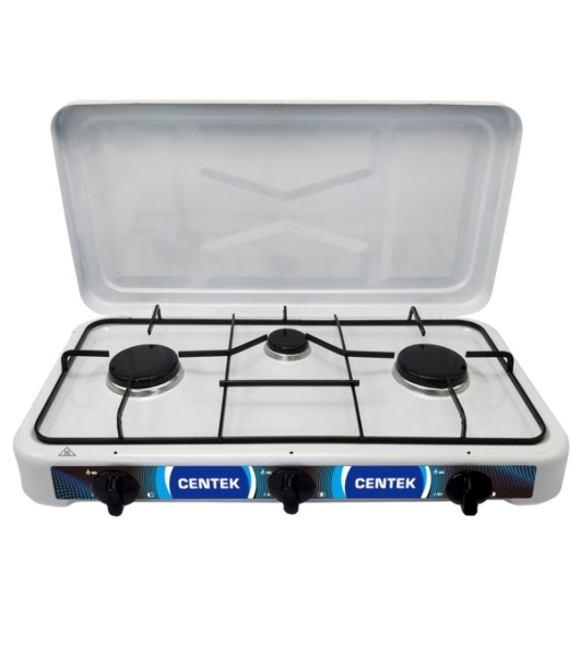 Плита настольная газовая Centek CT-1522 белый, 1.7 кВт, газ, конфорки - 3, эмаль, поворотные переключатели