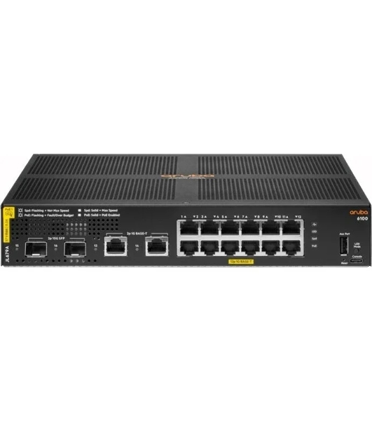 Коммутатор HPE Aruba 6100 12G CL4 2SFP+ 139W, 12×1 Гбит/с PoE+ + 2×10 Гбит/с SFP+, управляемый