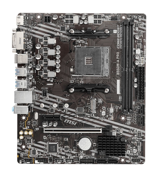 Материнская плата MSI B550M-A PRO, AM4, AMD B550, 2xDDR4, 4xSATA, 1xM.2, 1xPCIe 4.0 x16, 1xPCIe x1, 1xDVI-D, 1xHDMI, 1x 1Gb LAN, 2xUSB 2.0, 4xUSB 3.2 Gen 1, 3x3.5 мм, 7.1, mATX