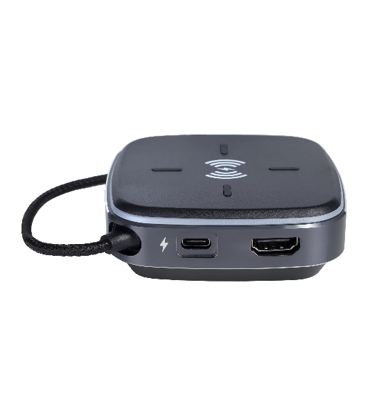 Многофункциональная док-станция Intrend ITACS-9W Type-C с беспроводной зарядкой 3 встроенных высокоскоростных USB 3.0, встроенный высокоскоростной TF и SD карт ридер, разъем RJ-45 для подключения к локальной сети HDMI 4K/30Hz, 60W Power Delivery порт,