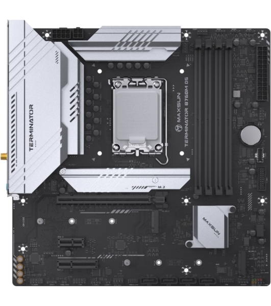 Материнская плата Maxsun Terminator B760M D5 WIFI, LGA 1700, Intel B760, 4xDDR5, 4xSATA, 3xM.2, 1xPCIe 5.0 x16, 1xPCIe x4, 1xPCIe x1, 1xHDMI, 1xDP, 1x 2.5Gb LAN, 6xUSB 2.0, 2xUSB 3.2 Gen 2, 3x3.5 мм, 5.1, mATX