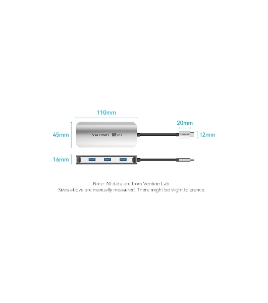 USB-концентратор Vention TQHHB, USB Type-C, USB/HDMI/RJ-45, USB Type-C