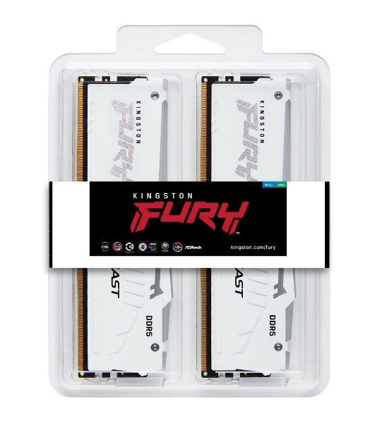 Оперативная память Kingston Fury Beast, DDR5, 32Gb (2x16Gb), 6000MHz, CL36, DIMM, с радиаторами, RGB, белый
