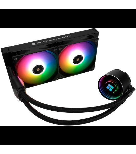 Водяное охлаждение для процессора Thermalright Frozen Notte 240 черный ARGB V2 (240мм, Black, ARGB/ Fans: 2x120мм, 72.37CFM, 27.7dBA, 2000RPM/ Pump height 54мм, 28dBA, 5300RPM, Rad thickness 27мм/ S: 1200, 1700, 1851, 2011, 2066, 115X, AM2, AM2+, AM3, AM3+, AM4, AM5, FM1, FM2, FM2+)