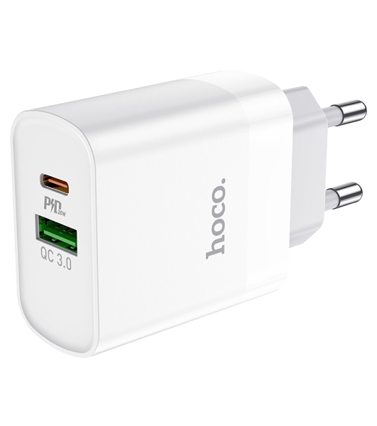 Сетевое зарядное устройство HOCO C80A Rapido 1xUSB + 1xUSB-C, 3.1A, 20W, белый