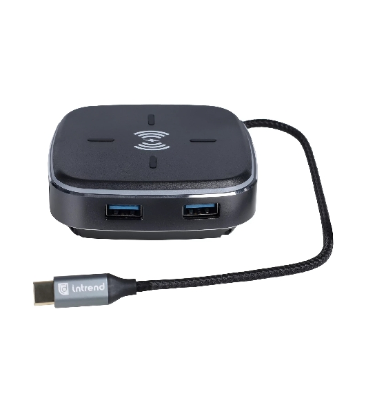 Многофункциональная док-станция Intrend ITACS-9W Type-C с беспроводной зарядкой 3 встроенных высокоскоростных USB 3.0, встроенный высокоскоростной TF и SD карт ридер, разъем RJ-45 для подключения к локальной сети HDMI 4K/30Hz, 60W Power Delivery порт,