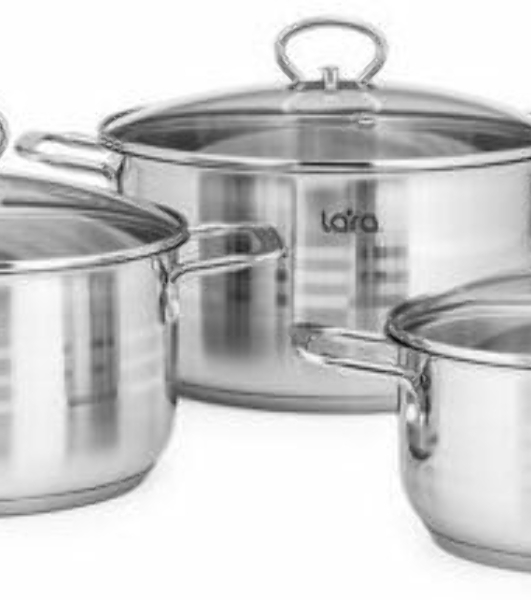 Набор посуды Lara LR02-81 Standart 6пр. LR02-81 Набор посуды Lara Standart (2.3 л + 4.5 л + 5.7 л) капсулированное индукционное дно, крышки