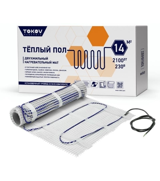 Комплект 'Теплый пол' (мат) 150Вт/кв.м 14кв.м TOKOV ELECTRIC TKE-MAT150-2100-14