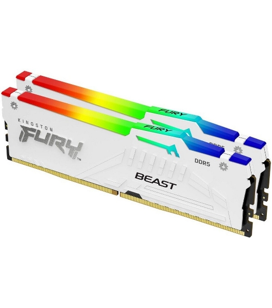 Оперативная память Kingston Fury Beast, DDR5, 32Gb (2x16Gb), 6000MHz, CL36, DIMM, с радиаторами, RGB, белый