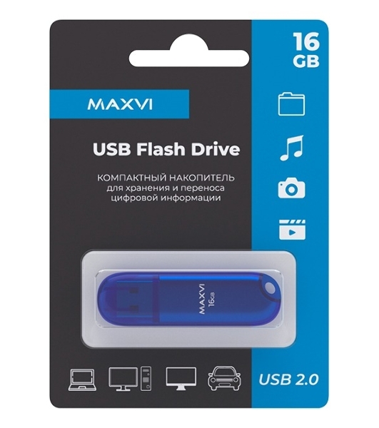 Флешка USB Maxvi P1 (FD16GBUSB20C10P1 blue), 16Gb, USB 2.0, R/W 12/5, синий