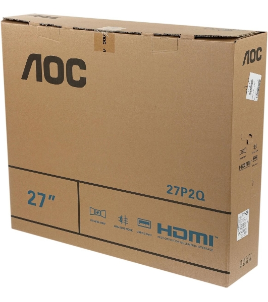 Монитор 27' AOC 27P2Q IPS 1920x1080, 75 Гц, 4 мс, 16:9, 250 кд/м2, 1хDVI, 1хDP, 1xHDMI, 1xVGA, 1x3.5 мм, черный