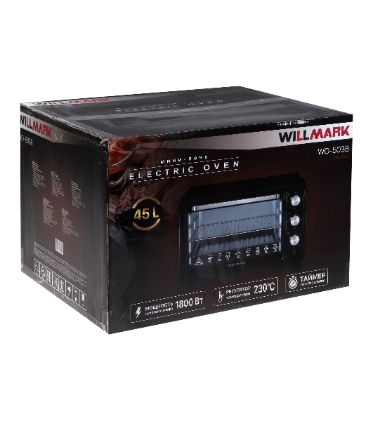 Мини-печь Willmark WO-503B (45 литров, таймер, термостат,230С, 1800Вт, черный)