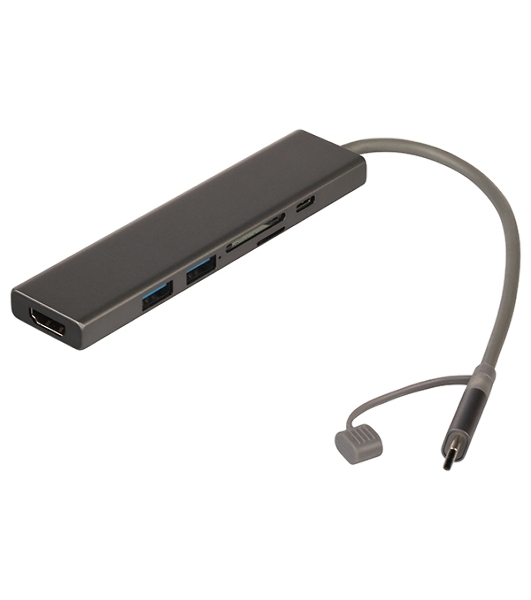Док-станция Qumo Dock 7 HB-0008, USB Type-C, PD/HDMI/USB 3.0/SD/Micro SD, USB Type-C