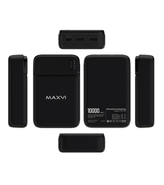 Портативный аккумулятор Maxvi PB10-08 10000 мАч, 2A, 2хUSB/Type-C/MicroUSB