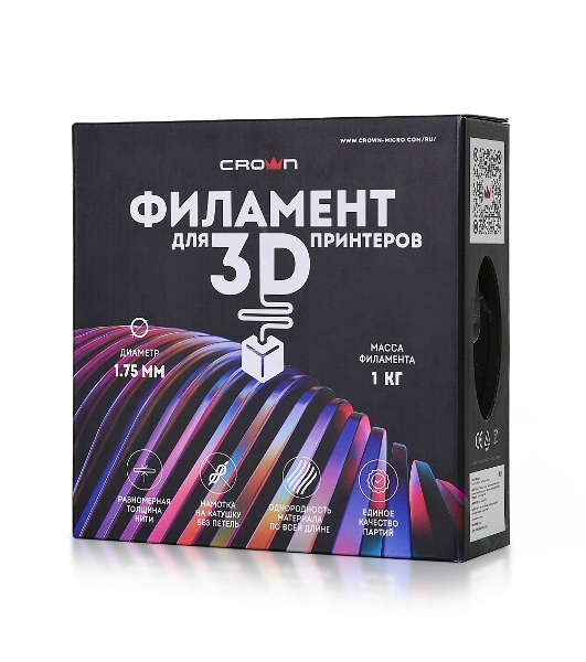 Филамент Crown Micro CM-FILPLA002B PLA 1.75 1кг черный