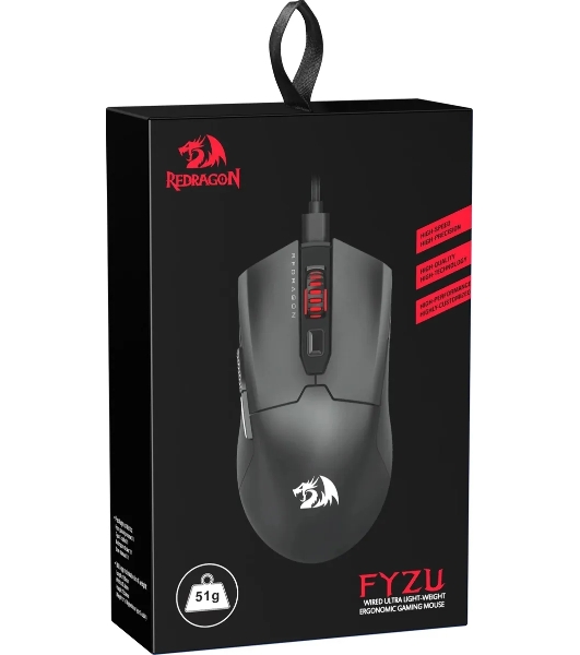 Мышь проводная игровая Redragon FYZU черная (USB, Pixart P3395, Huano, 6 кн., 26000 Dpi, RGb подсветка)