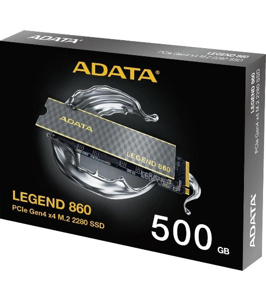 Накопитель SSD ADATA LEGEND 860, 500Gb, PCIe 4.0 x4, M.2 2280, NVMe, R/W 5000/3000, с радиатором