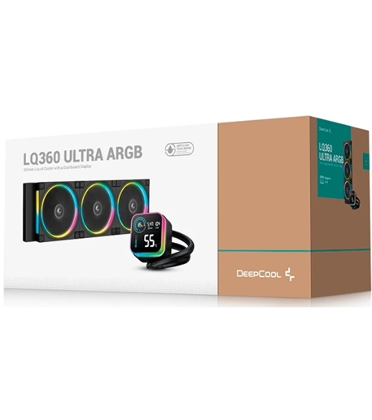 Система жидкостного охлаждения Deepcool LQ360 Ultra ARGb Soc-AM5/AM4/1200/1700/1851 черный 4-pin 38.71dB Al LCD 350W 1840gr Ret (R-LQ360-BKASMC-G-1)