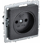 Розетка 1-местная IEK BRITE РС10-1-0-БрЧ (BR-R10-10-K02) без заземления, без защитных шторок, 10А, черный, фото 1