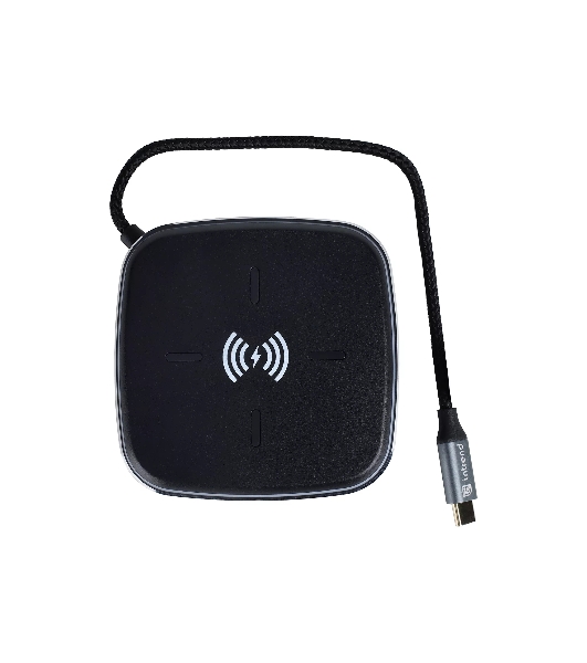 Многофункциональная док-станция Intrend ITACS-9W Type-C с беспроводной зарядкой 3 встроенных высокоскоростных USB 3.0, встроенный высокоскоростной TF и SD карт ридер, разъем RJ-45 для подключения к локальной сети HDMI 4K/30Hz, 60W Power Delivery порт,