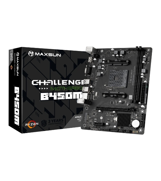 Материнская плата Maxsun Challenger B450M, AM4, AMD B450, 2xDDR4, 4xSATA, 1xM.2, 1xPCIe 3.0 x16, 1xPCIe 3.0 x1, 1xHDMI, 1xVGA, 1x 1Gb LAN, 2xUSB-A 3.2 Gen 1, 2xUSB-A 2.0, 3x3.5 мм, 5.1, M-ATX
