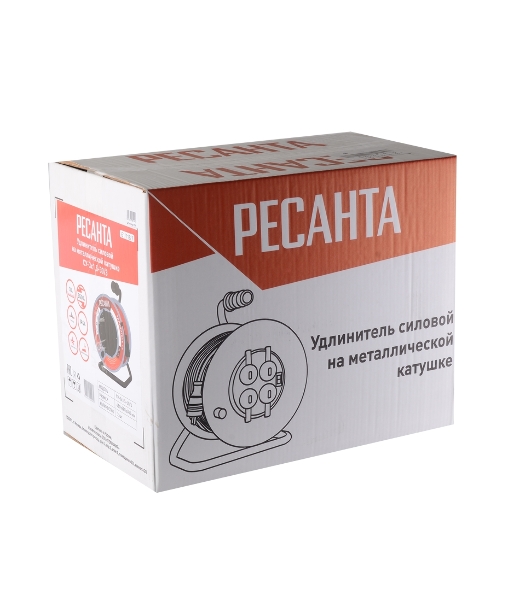 Удлинитель силовой Ресанта СУ-3х1,5-30/3 (61/118/7) 2x1.0 кв.мм 4 розет. 40 м ПВС катушка серый