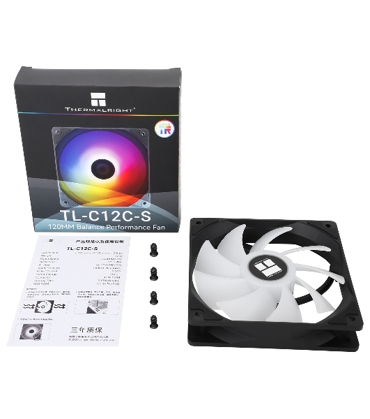 Кулер для корпуса Thermaltight TL-C12C-S (120x120x25мм, 4-pin PWM, ARGB, 66.17CFM, 25.6dBA, 1550RPM, черный)