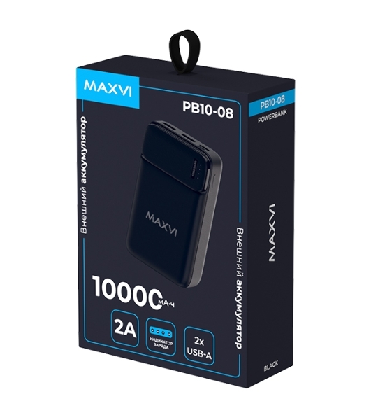 Портативный аккумулятор Maxvi PB10-08 10000 мАч, 2A, 2хUSB/Type-C/MicroUSB