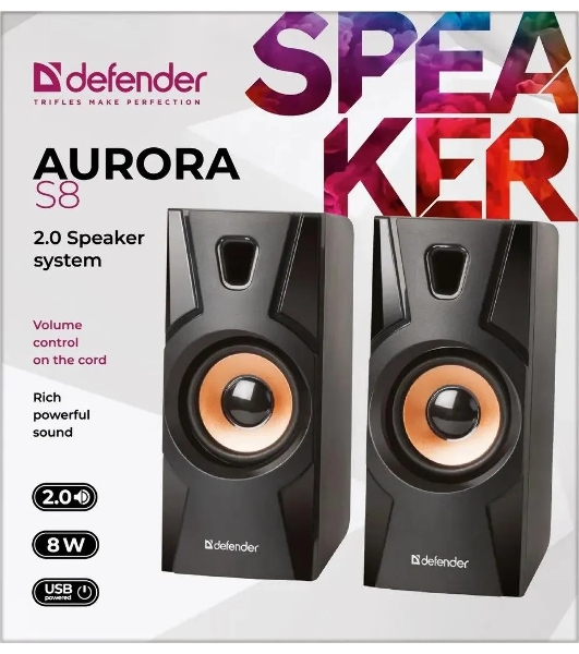 Акустическая система 2.0 Defender Aurora S8 черный, 8 Вт, питание от USB