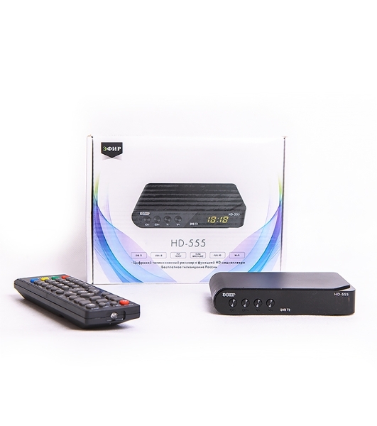 Ресивер эфирный цифровой DVB-T2 HD HD-555 пластик, дисплей, Эфир