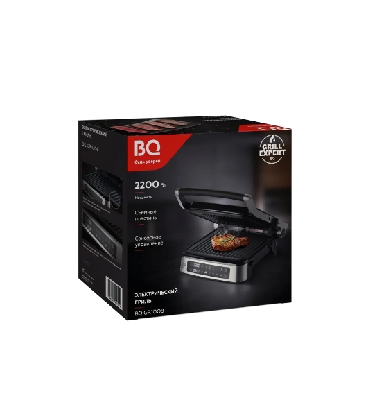 Гриль электрический BQ GR1008 Metallic Gray. Мощность:2200 Вт, Съемные пластины, Сенсорное управление, Две съемные пластины из литого алюминия с антипригарным покрытием, 5 автоматических режимов и возможнсть индивидуальной настройки, Крышка прибора открывается на 180 градусов, увеличивая рабочую поверхность в 2 раза для приготовления блюд барбекю, Регулировка высоты верхней пластины в зависимости от толщины продукта'