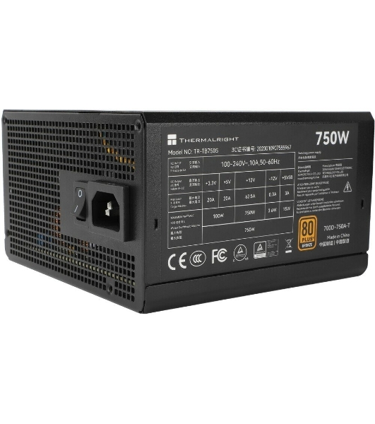 Блок питания Thermalright TR-TB750S, 750W 80 PLUS Bronze, (ATX, 3, PCIe 5.0, Non-modular, 1x24(20+4)pin 550мм, 1xCPU*2 8(4+4)pin 600+150мм, 1xPCIe*2 8(6+2)pin 500+150мм, 1x12VHPWR PCIe 5.0 12+4pin 600мм, 1xSATA*3+MOLEX4pin*1 400+150+150+150мм, 1xSATA*2+MOLEX4pin*2 400+150+150+150мм, Active, 120x120мм, 150x140x86mm, APFC, )