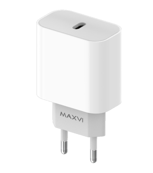 Сетевое зарядное устройство Maxvi CHL-601PD 18W, 3A, QC 3.0, PD 3.0, 1xUSB-C, белый