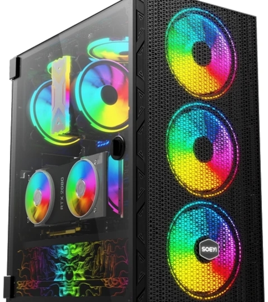 Компьютерный корпус SOEYI 'AX8-B20 SOEYI ATX case with черный coating front panel with flat bigger mesh, without'