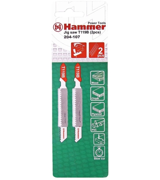Пилка для лобзика Haммerflex 204-107 JG WD-PL T119B (2pcs) мягк.др\пл, 67мм, шаг 1.9-2.3, HCS, 2шт
