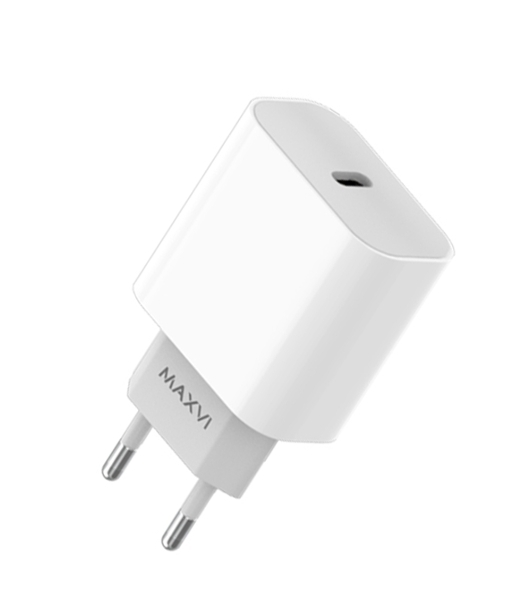 Сетевое зарядное устройство Maxvi CHL-601PD 18W, 3A, QC 3.0, PD 3.0, 1xUSB-C, белый