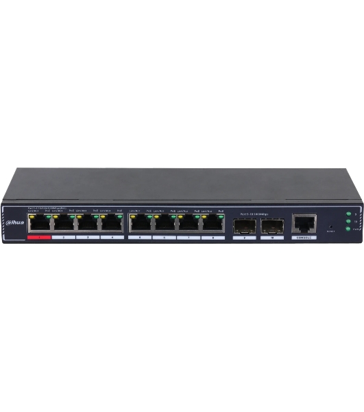 Коммутатор Dahua DH-SG4010P-2F, 8×1 Гбит/с + 2×1 Гбит/с SFP, управляемый