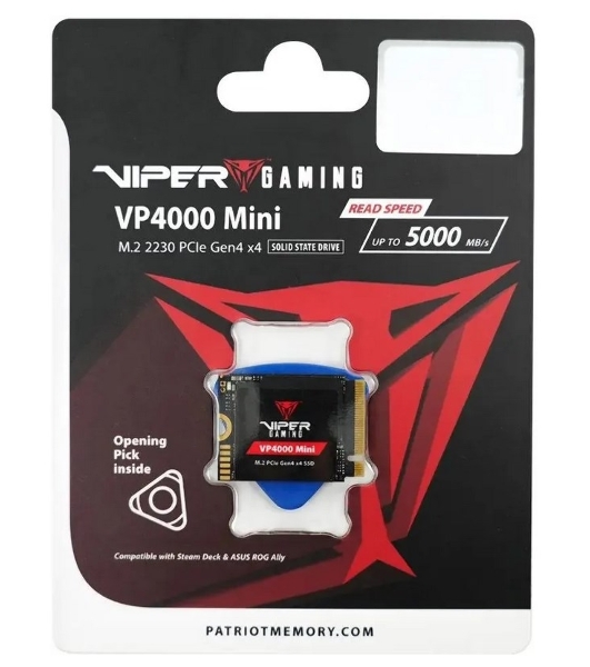 Накопитель SSD Patriot Viper VP4000, 2Tb, PCIe 4.0 x16, M.2 2230, NVMe, R/W 3200/3500, с радиатором