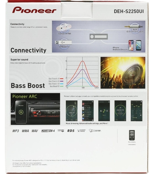 Автомагнитола Pioneer DEH-S2250UI, 1 DIN, CD, USB Type-A, AUX, пульт ДУ, съёмная панель