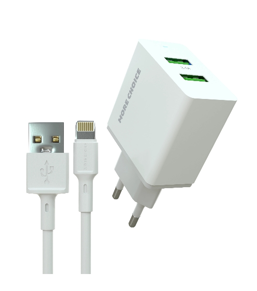 Сетевое зарядное устройство MORE CHOICE (4610196409028) NC11i СЗУ 2USB 2.4A для Lightning 8-pin белый