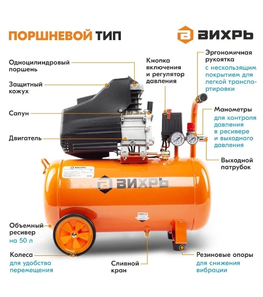 Компрессор Вихрь КМП-2000/50МП 900/74/3/23