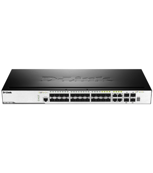 Коммутатор D-Link DGS-3000-28SC/A1A, 20×1 Гбит/с SFP + 4×1 Гбит/с Combo + 4×10 Гбит/с SFP+, управляемый