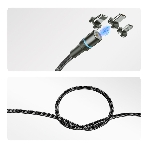 Кабель USB Rexant 3в1 со съемными магнитными портами, Type-С (2A), Lightning (2,4A), Micro USB (2A), 1,2м, в черной оплетке, с LED подсветкой, фото3