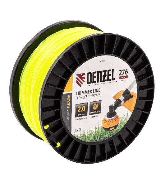 Леска для триммера Denzel круглая, 2,0мм х 276м, на DIN катушке FLEX CORD