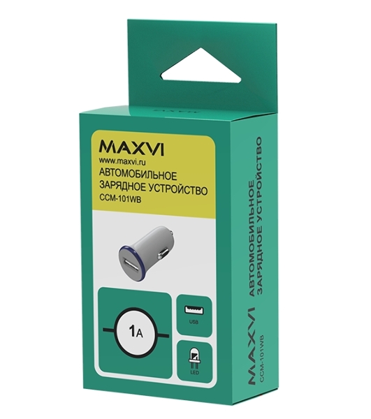 Автомобильное зарядное устройство Maxvi CCM-101WB USB 1А бело-синий