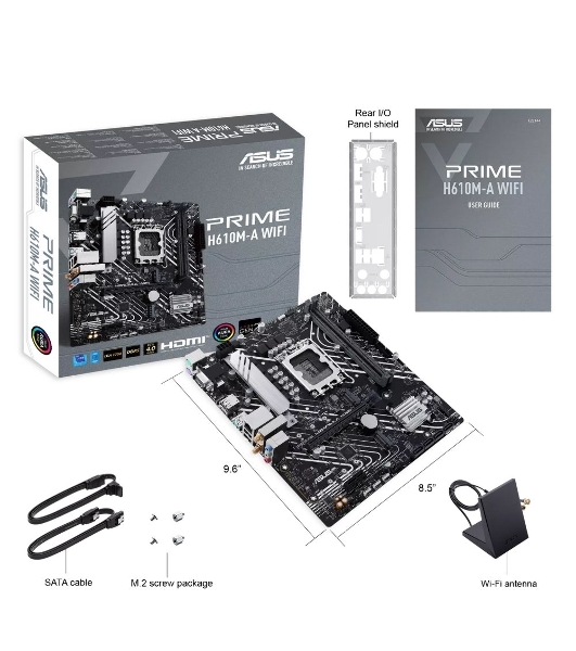Материнская плата ASUS PRIME H610M-A WIFI, LGA 1700, Intel H610, 2xDDR5, 4xSATA, 2xM.2, 1xPCIe 4.0 x16, 1xDP, 1xHDMI, 1xVGA, 1x1Gb LAN, 1xUSB 3.2 Gen 2, 4xUSB 2.0, 3x3.5 мм, 7.1, mATX