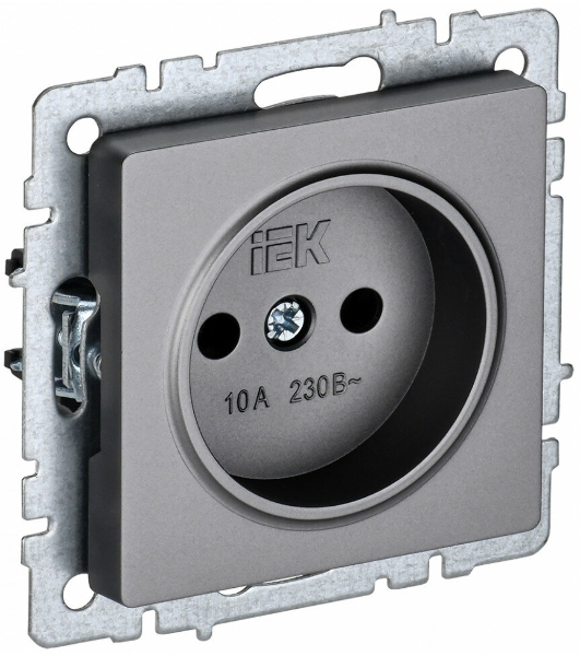 Розетка 1-местная IEK BRITE РС10-1-0-БрС без заземления, без защитных шторок, 10А, сталь