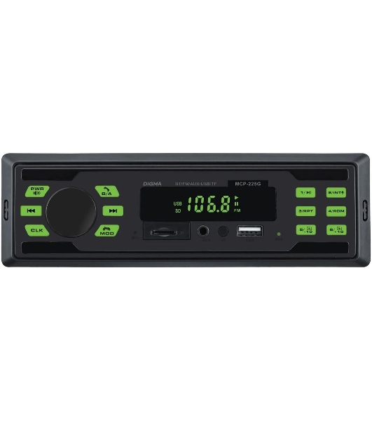 Автомагнитола Digma MCP-225G, 1 DIN, Bluetooth, USB Type-A, AUX