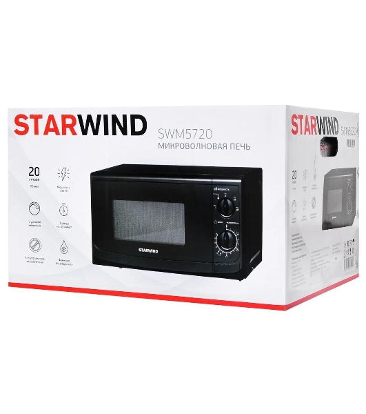 Микроволновая печь Starwind SWM5720 черный, 20 л, 700 Вт, переключатели - поворотный механизм