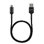 Кабель Maxvi MC-10M black, USB-A - microUSB, 2A ток макс. нагрузки 2А, макс. напряжение 5V; стандарт USB 2.0; длина 1м, нейлоновая оплетка, металлические корпуса разъемов, цвет черный, фото 1